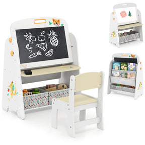 Kids Table and Chair Set, 4-in-1 Art Easel and Bookshelf