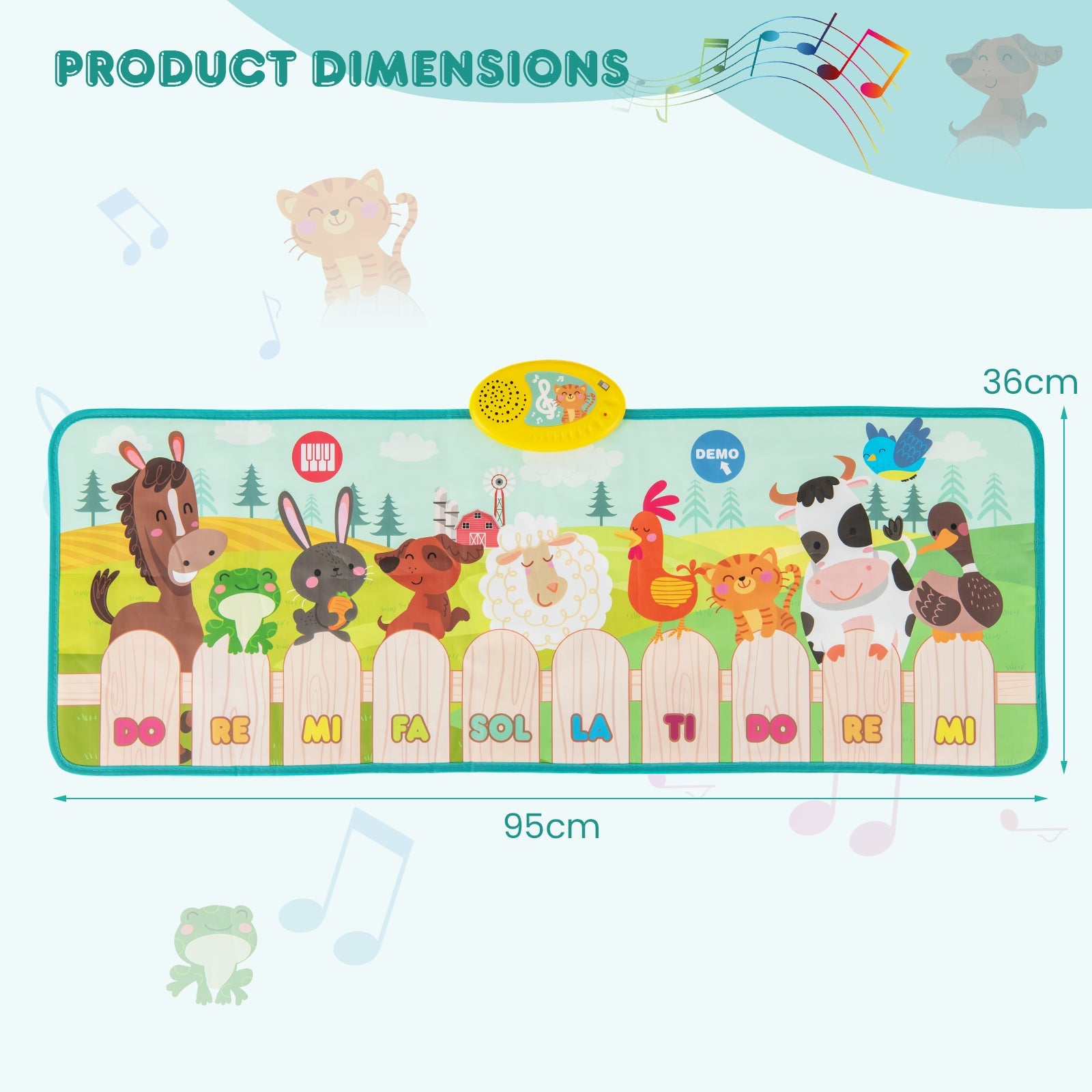 Floor Piano Mat for Toddlers, 10 Keys & 10 Built-in Songs, Kids Sensory Educational Toy Gift