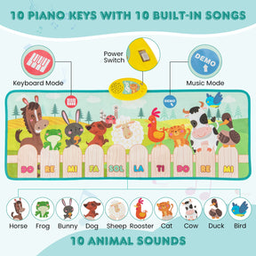 Floor Piano Mat for Toddlers, 10 Keys & 10 Built-in Songs, Kids Sensory Educational Toy Gift