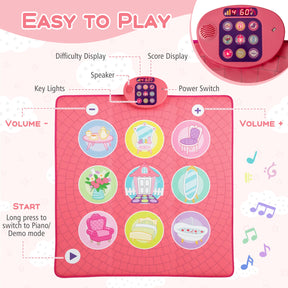 Fun Dance Mat for Kids, Interactive Gift for 3+ Years Old Boys and Girls, Pink