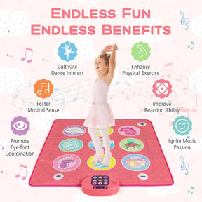Fun Dance Mat for Kids, Interactive Gift for 3+ Years Old Boys and Girls, Pink