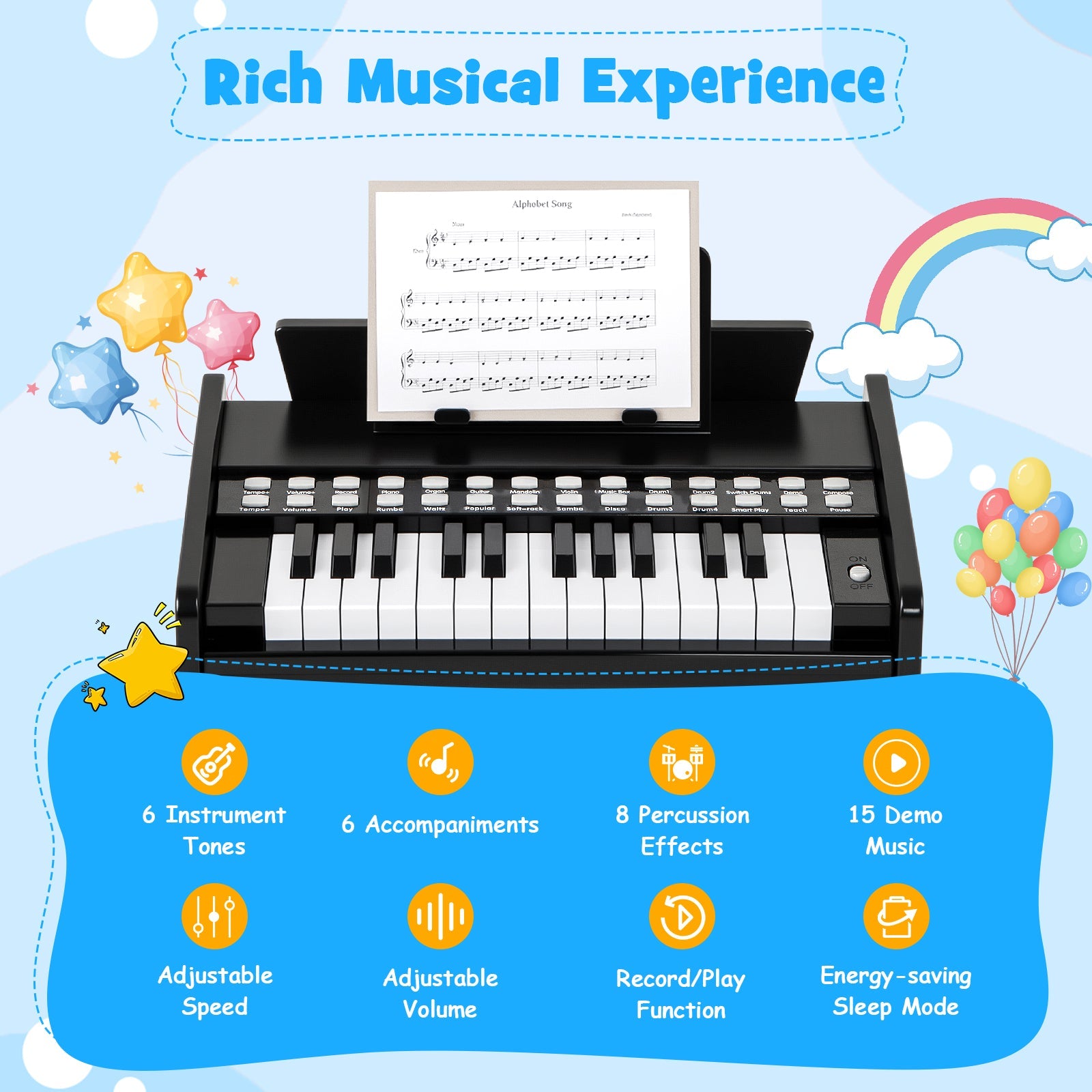 25 Keys Kids Piano Keyboard, Mini Digital Piano Toy with Adjustable Speed & Volume