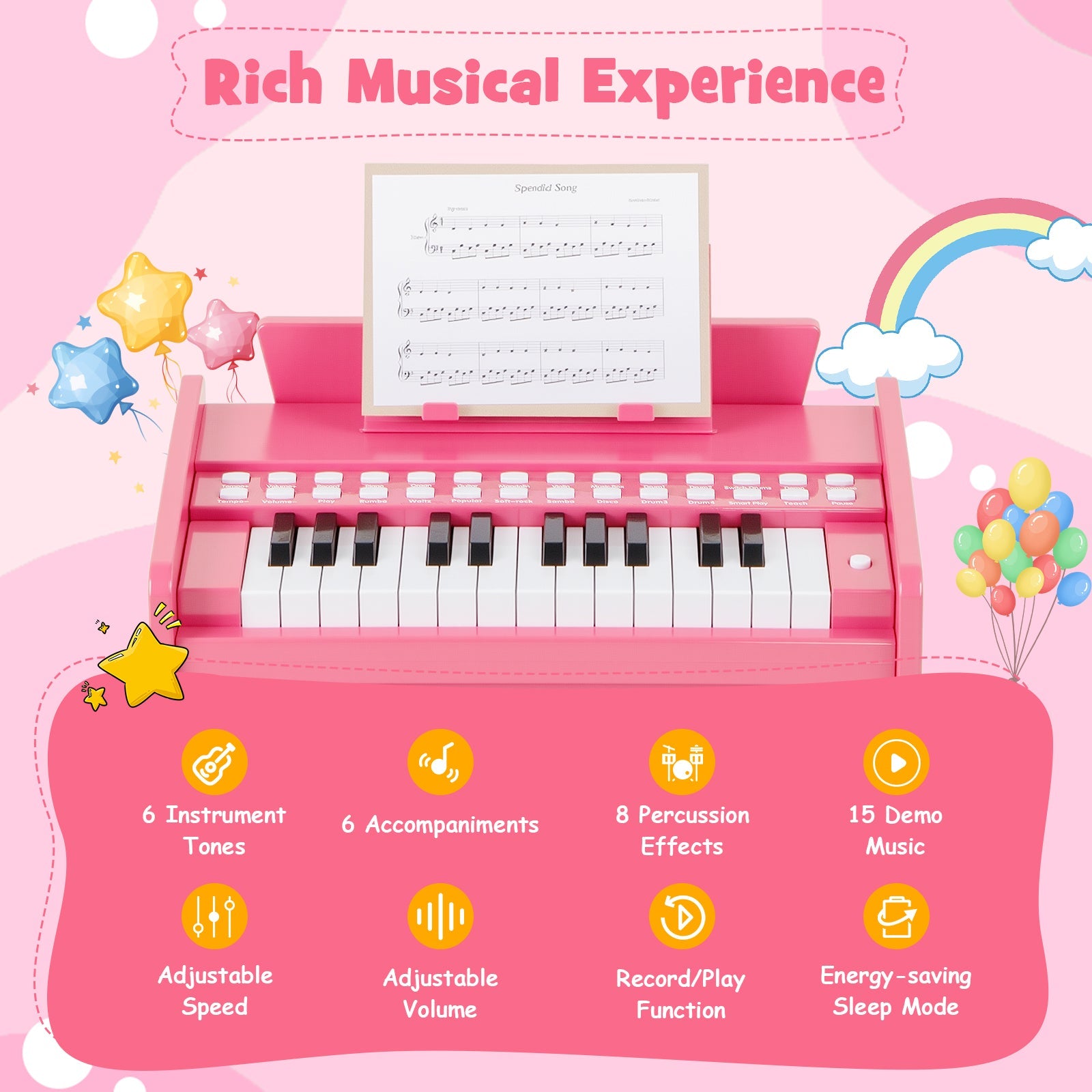 25 Keys Kids Piano Keyboard, Mini Digital Lighted Piano Toy
