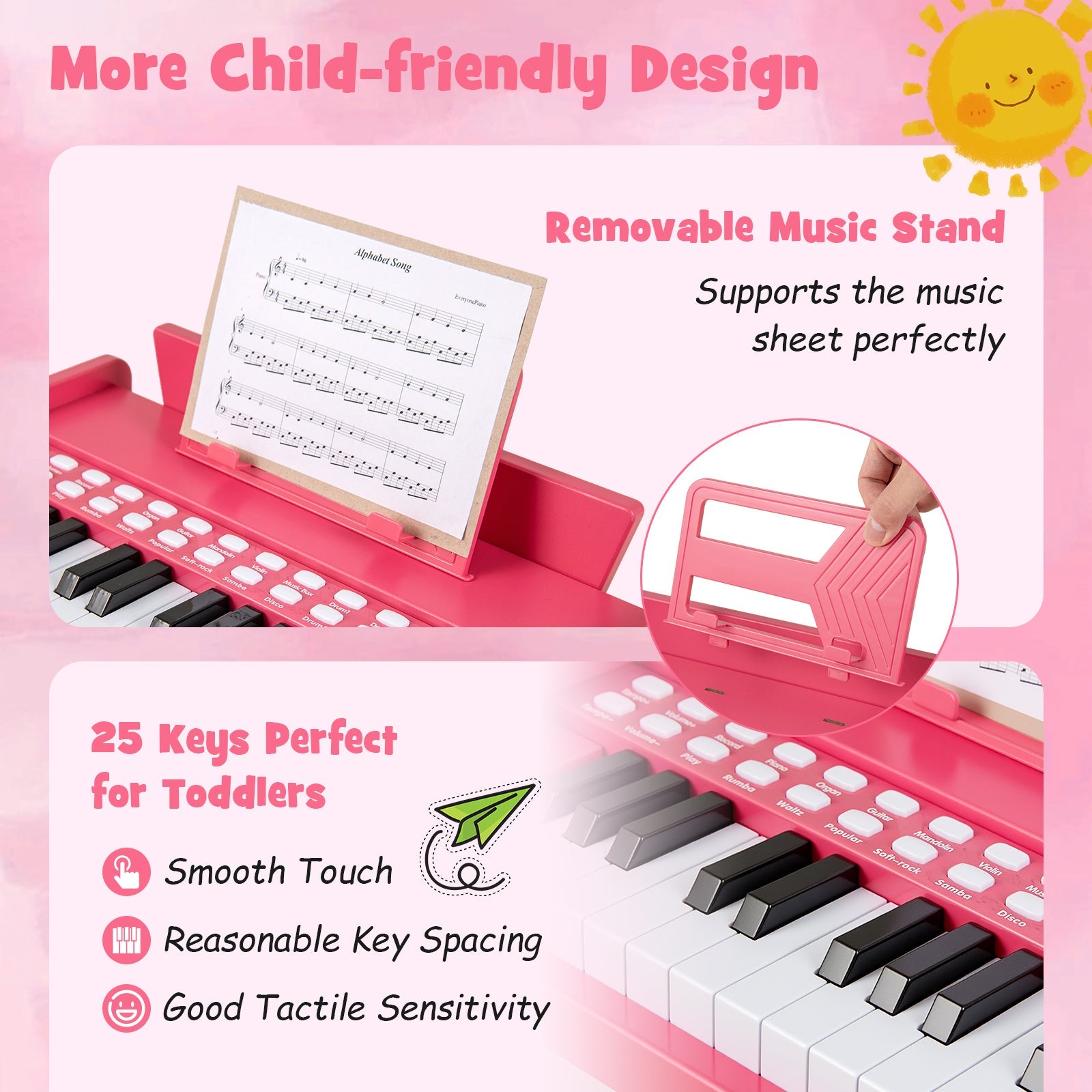 25 Keys Kids Piano Keyboard, Mini Digital Lighted Piano Toy