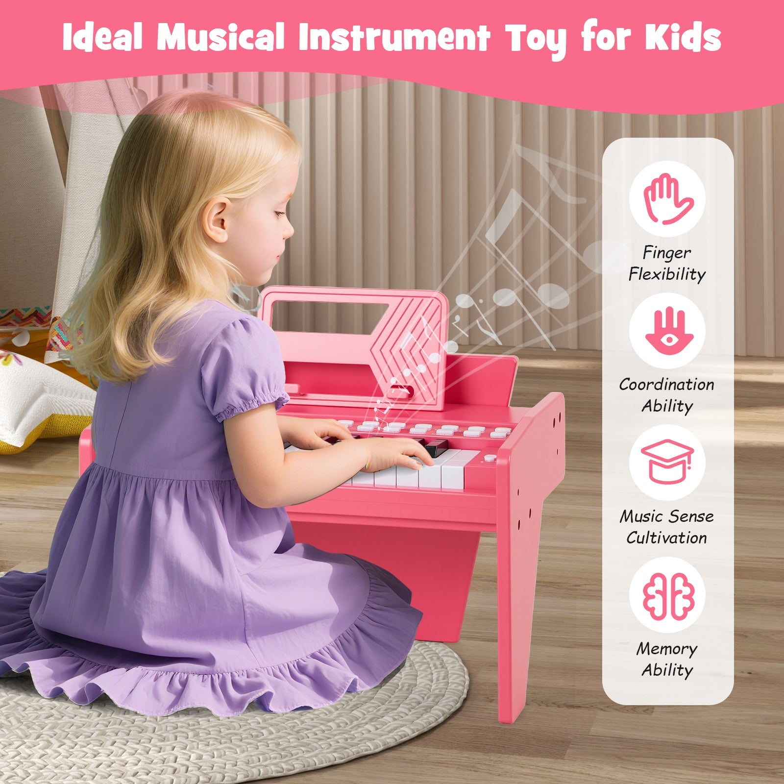 25 Keys Kids Piano Keyboard, Mini Digital Lighted Piano Toy