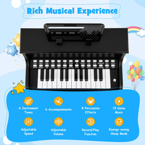 Kids Piano Keyboard with Adjustable Speed & Volume, Teaching Mode, Removable Music Stand