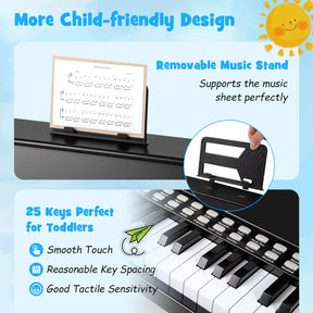 Kids Piano Keyboard with Adjustable Speed & Volume, Teaching Mode, Removable Music Stand
