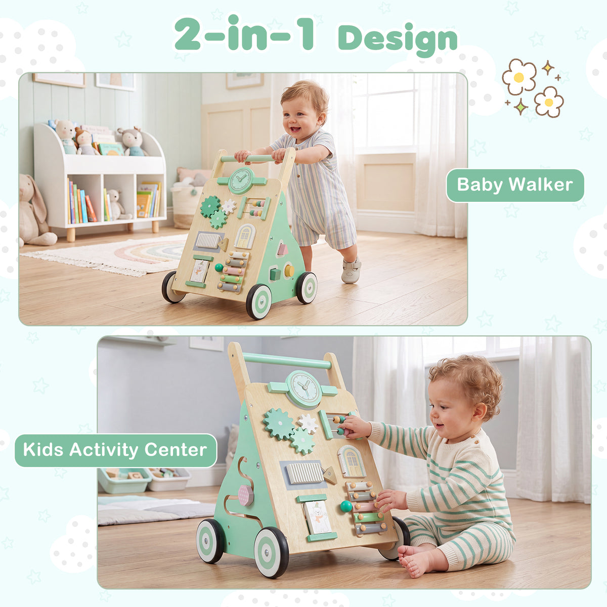 Baby Push Walker with Activity Center & 3 Different Blocks