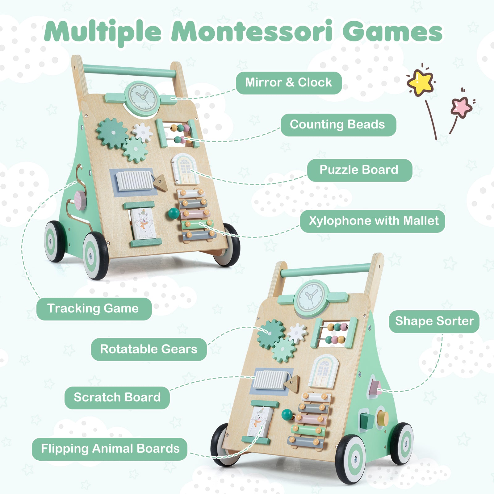 Baby Push Walker with Activity Center & 3 Different Blocks