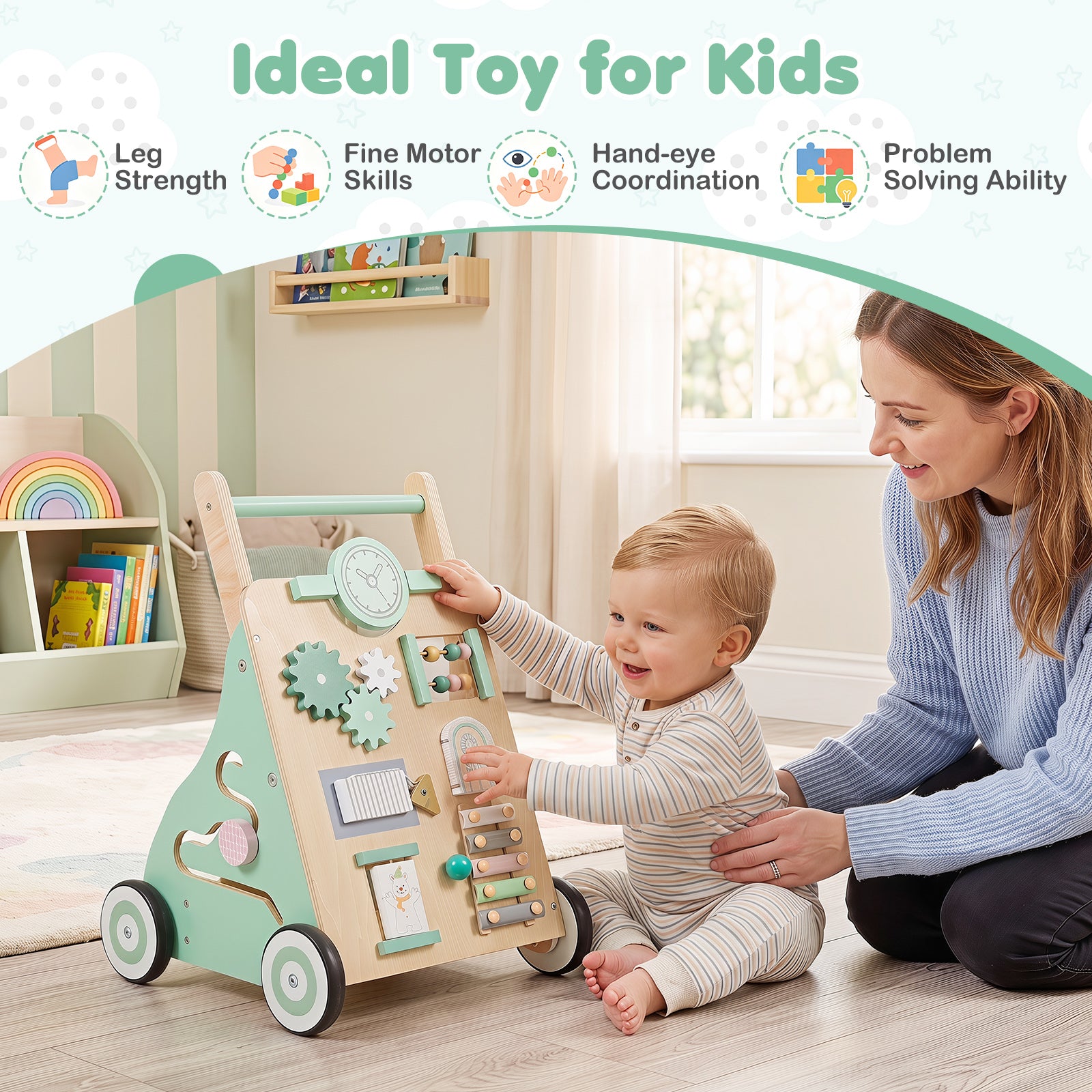 Baby Push Walker with Activity Center & 3 Different Blocks