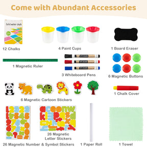 BABY JOY Kids Art Easel, Wooden Foldable Double-Sided Chalkboard Whiteboard w/Board Eraser