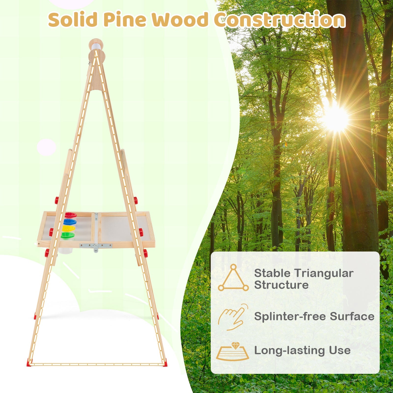 BABY JOY Kids Art Easel, Wooden Foldable Double-Sided Chalkboard Whiteboard w/Board Eraser