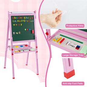 3-in-1 Easel for Kids, Double-Sided Folding Wooden Kids Art Easel with Paper Roll, Adjustable Height