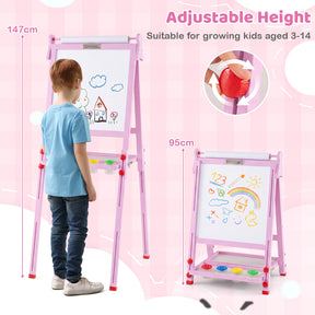 3-in-1 Easel for Kids, Double-Sided Folding Wooden Kids Art Easel with Paper Roll, Adjustable Height