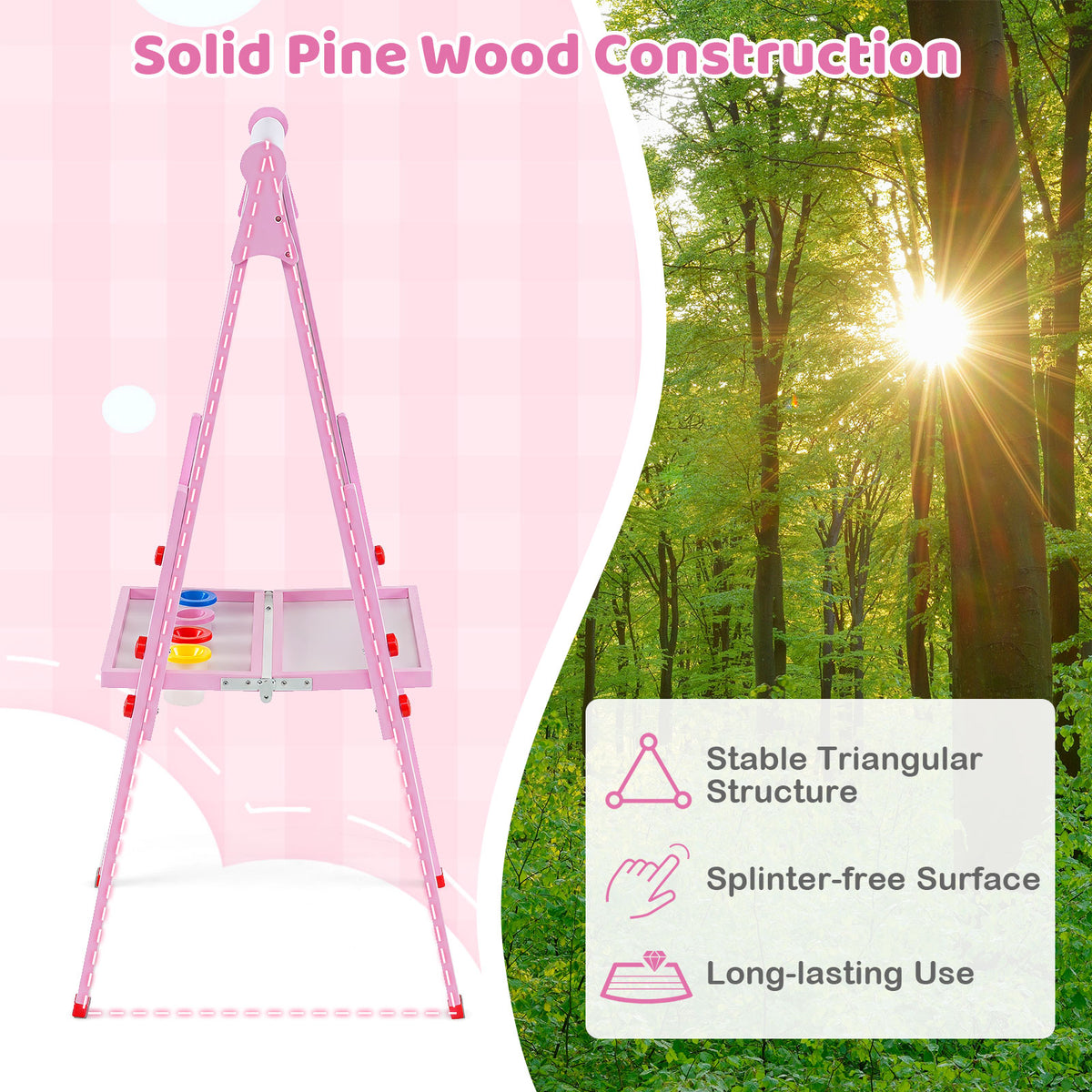 3-in-1 Easel for Kids, Double-Sided Folding Wooden Kids Art Easel with Paper Roll, Adjustable Height