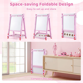 3-in-1 Easel for Kids, Double-Sided Folding Wooden Kids Art Easel with Paper Roll, Adjustable Height