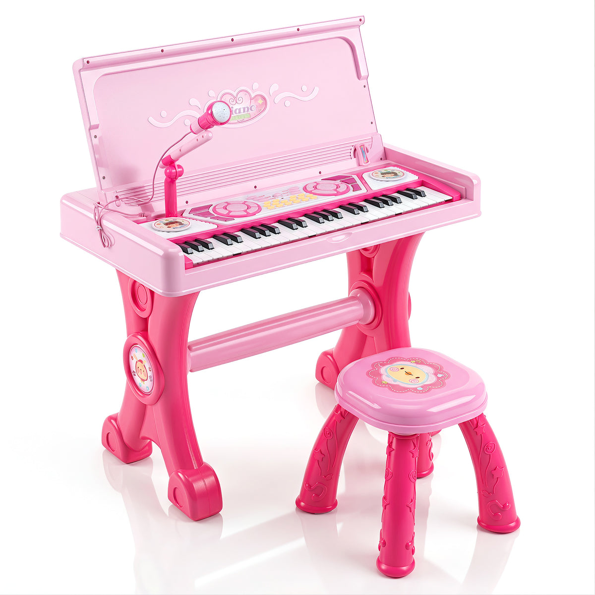 49 Keys Kids Electric Piano Keyboard Toy w/ Stool,Microphone,Lights Educational Toddler Keyboard Set for Ages 3+