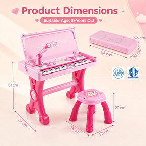 49 Keys Kids Electric Piano Keyboard Toy w/ Stool,Microphone,Lights Educational Toddler Keyboard Set for Ages 3+