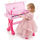 49 Keys Kids Electric Piano Keyboard Toy w/ Stool,Microphone,Lights Educational Toddler Keyboard Set for Ages 3+