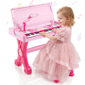 49 Keys Kids Electric Piano Keyboard Toy w/ Stool,Microphone,Lights Educational Toddler Keyboard Set for Ages 3+