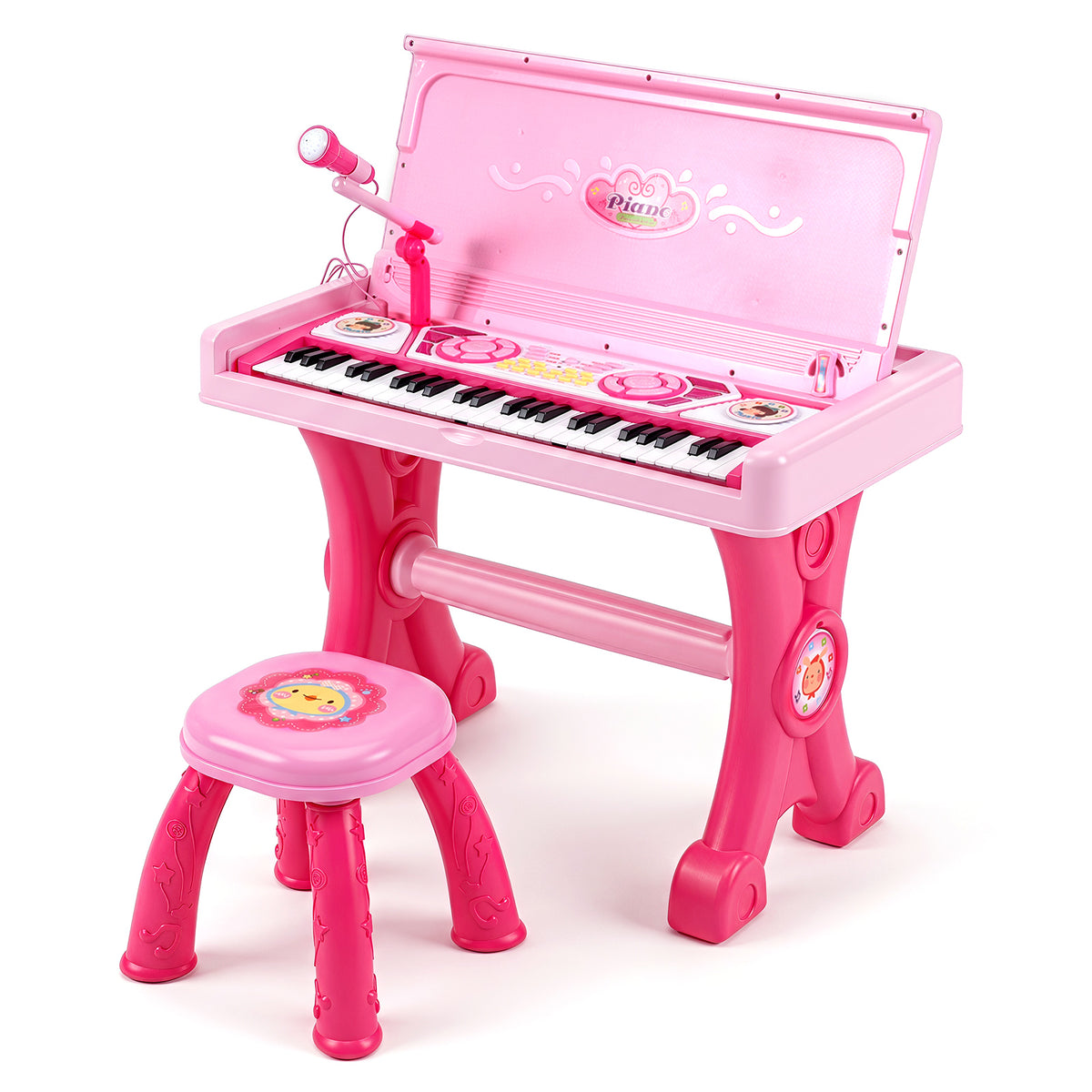49 Keys Kids Electric Piano Keyboard Toy w/ Stool,Microphone,Lights Educational Toddler Keyboard Set for Ages 3+