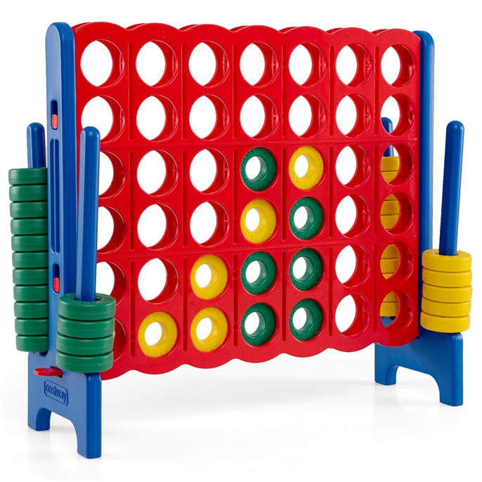 Giant 4-in-a-Row Game Set, Jumbo 4-to-Score Game w/42 Rings and Quick-Release Slider, Indoor and Outdoor Party Game for Living Room, Backyard and Lawn