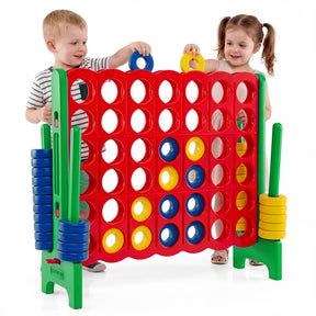 Giant 4-in-a-Row Game Set, Jumbo 4-to-Score Game w/42 Rings and Quick-Release Slider, Indoor and Outdoor Party Game for Living Room, Backyard and Lawn