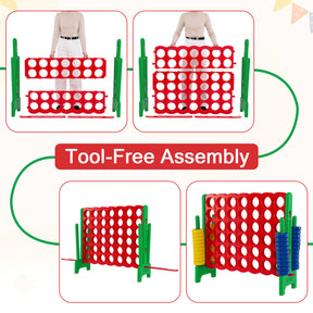 Giant 4-in-a-Row Game Set, Jumbo 4-to-Score Game w/42 Rings and Quick-Release Slider, Indoor and Outdoor Party Game for Living Room, Backyard and Lawn