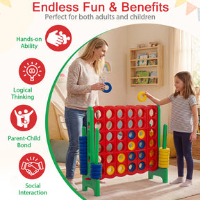 Giant 4-in-a-Row Game Set, Jumbo 4-to-Score Game w/42 Rings and Quick-Release Slider, Indoor and Outdoor Party Game for Living Room, Backyard and Lawn