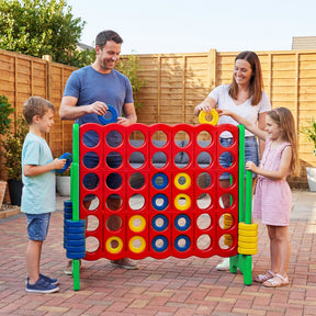 Giant 4-in-a-Row Game Set, Jumbo 4-to-Score Game w/42 Rings and Quick-Release Slider, Indoor and Outdoor Party Game for Living Room, Backyard and Lawn