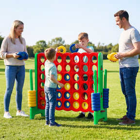 Giant 4-in-a-Row Game Set, Jumbo 4-to-Score Game w/42 Rings and Quick-Release Slider, Indoor and Outdoor Party Game for Living Room, Backyard and Lawn