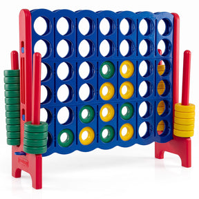 Giant 4-in-a-Row Game Set, Jumbo 4-to-Score Game w/42 Rings and Quick-Release Slider, Indoor and Outdoor Party Game for Living Room, Backyard and Lawn