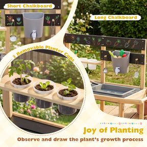 Mud Kitchen for Kids, Wooden Outdoor Play Kitchen with Planter Cups, Sink