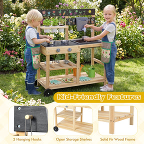 Mud Kitchen for Kids, Wooden Outdoor Play Kitchen with Planter Cups, Sink