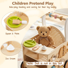 Wooden Baby Walker, 13-In-1 Toddler Push Walker with Wheels & Storage