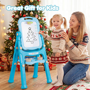 Art Easel for Kids, Height Adjustable, 22 Accessories, Blue& Red/Blue/Peach Fuzz