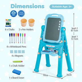 Art Easel for Kids, Height Adjustable, 22 Accessories, Blue& Red/Blue/Peach Fuzz