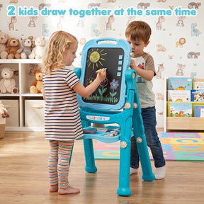 Art Easel for Kids, Height Adjustable, 22 Accessories, Blue& Red/Blue/Peach Fuzz