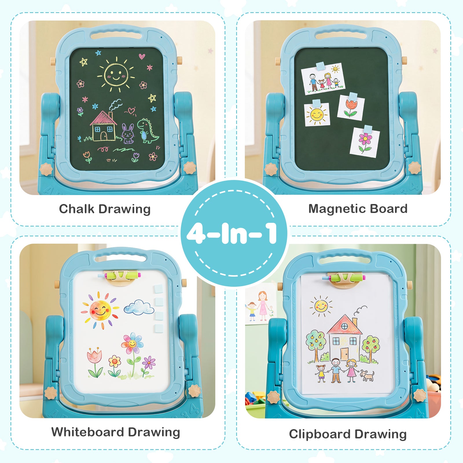 Art Easel for Kids, Height Adjustable, 22 Accessories, Blue& Red/Blue/Peach Fuzz