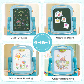 Art Easel for Kids, Height Adjustable, 22 Accessories, Blue& Red/Blue/Peach Fuzz