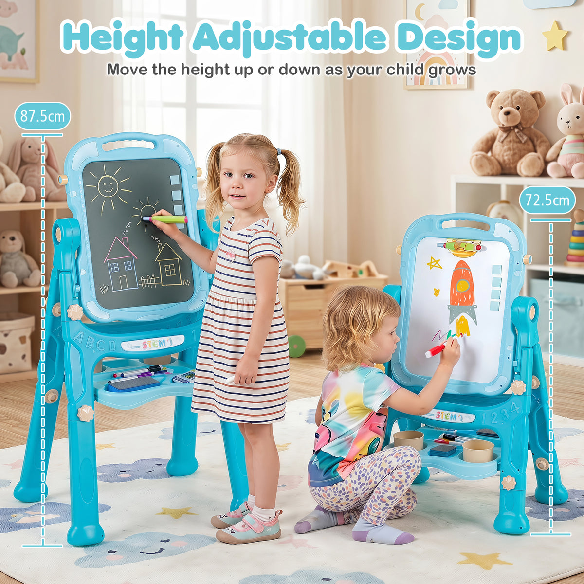 Art Easel for Kids, Height Adjustable, 22 Accessories, Blue& Red/Blue/Peach Fuzz