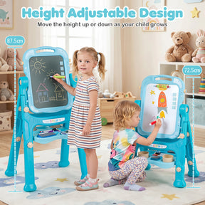 Art Easel for Kids, Height Adjustable, 22 Accessories, Blue& Red/Blue/Peach Fuzz