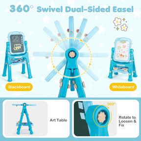 Art Easel for Kids, Height Adjustable, 22 Accessories, Blue& Red/Blue/Peach Fuzz