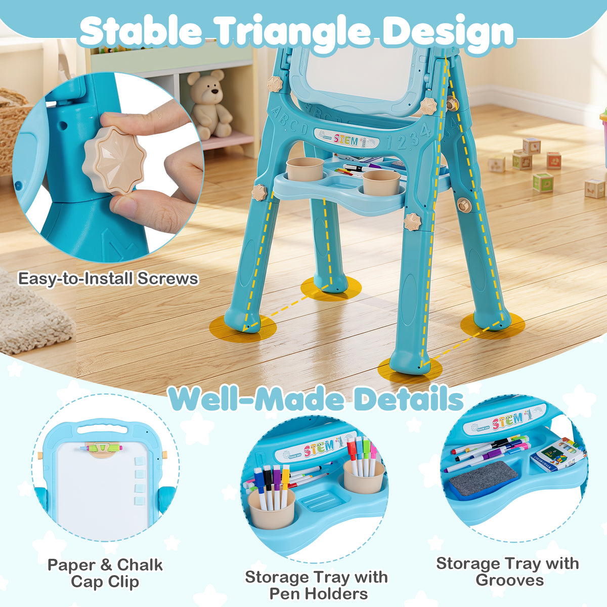 Art Easel for Kids, Height Adjustable, 22 Accessories, Blue& Red/Blue/Peach Fuzz