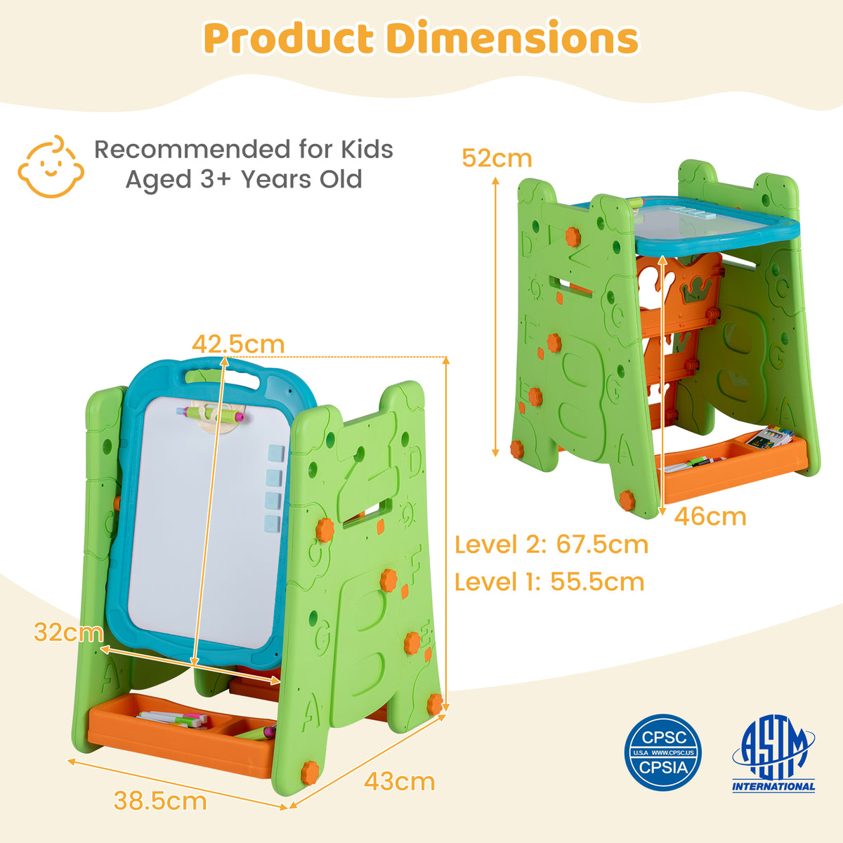 3 in 1 Art Easel for Kids, Double Sided Magnetic Board