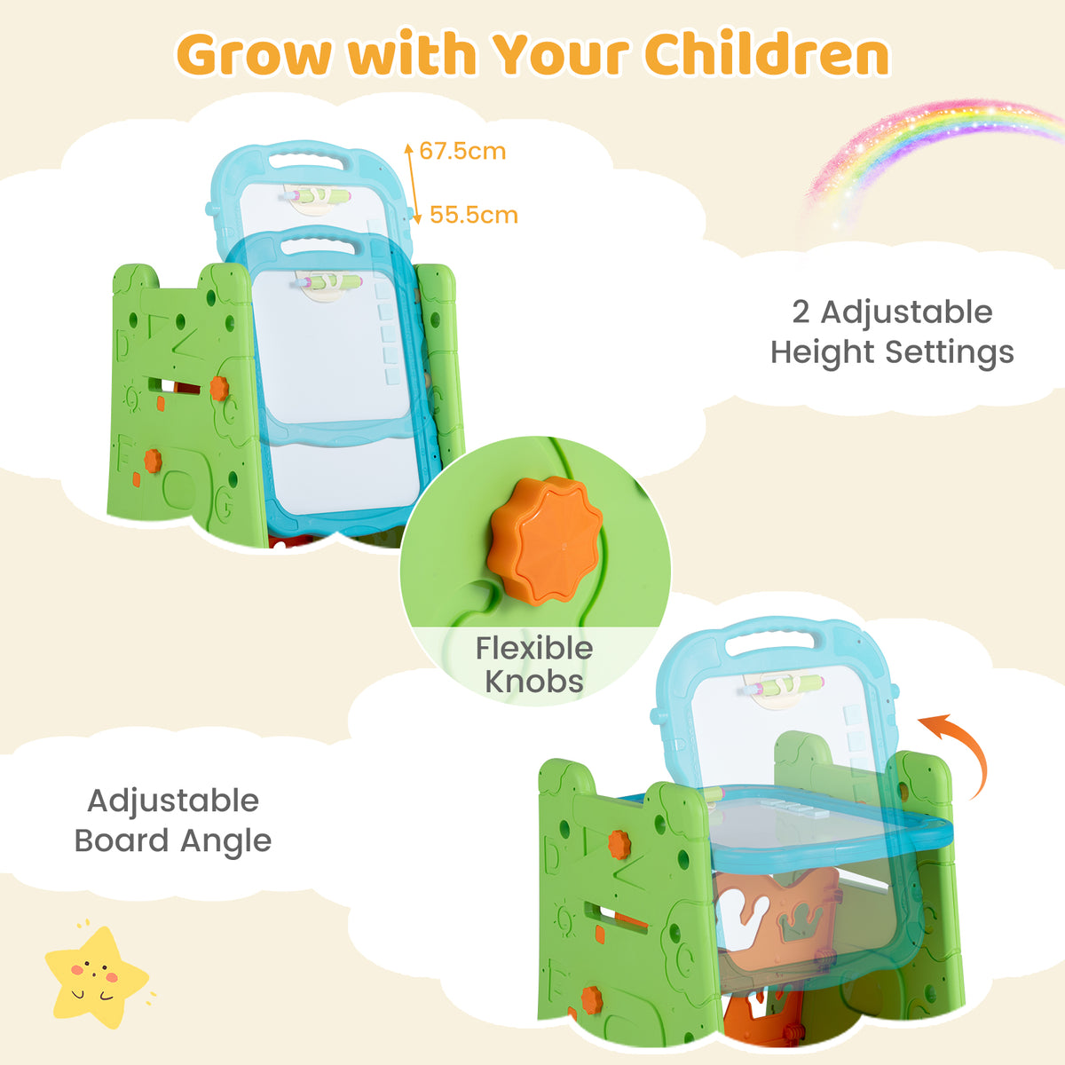 3 in 1 Art Easel for Kids, Double Sided Magnetic Board