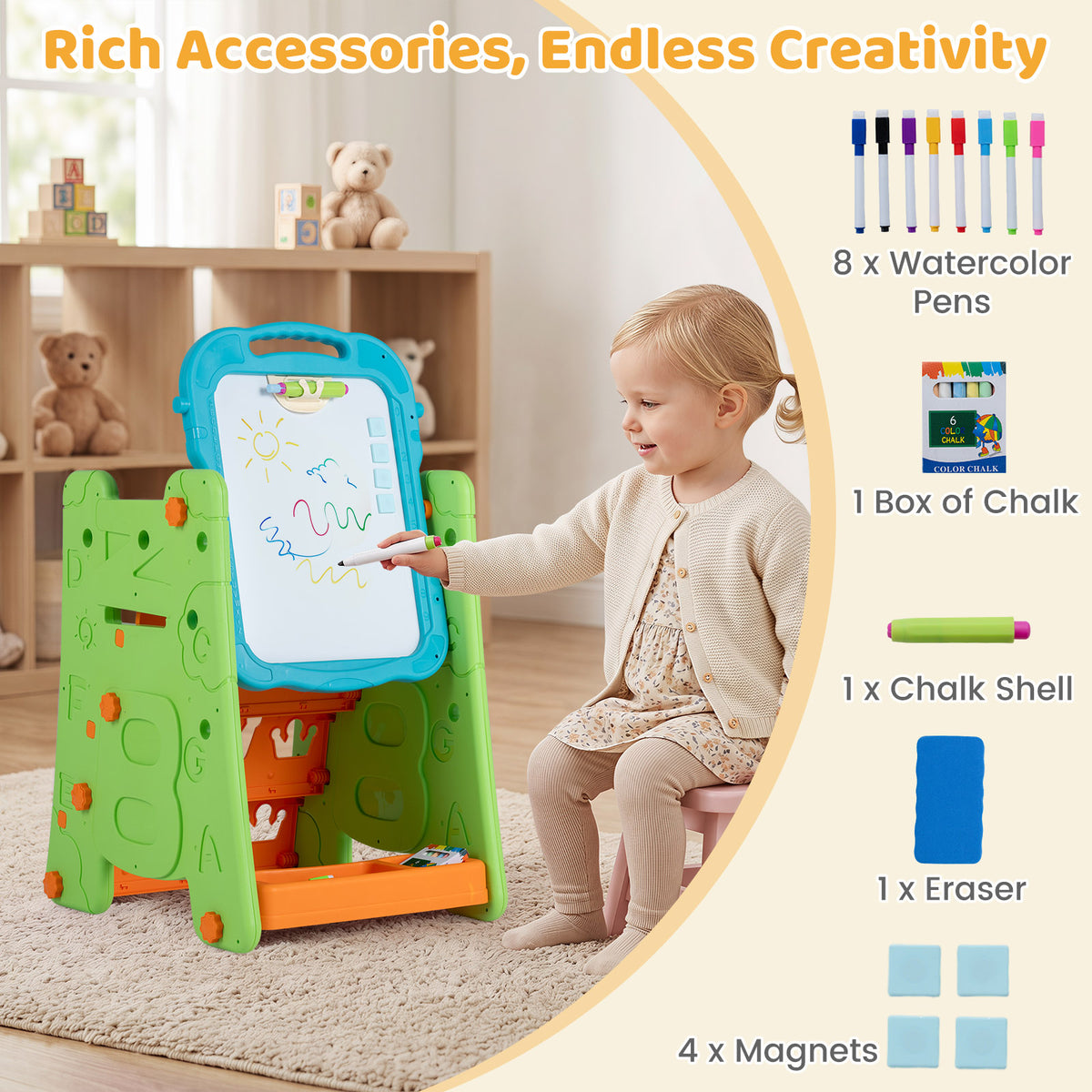 3 in 1 Art Easel for Kids, Double Sided Magnetic Board