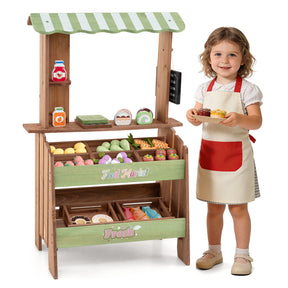 Wooden Mud Grocery Store for Kids, Outdoor & Indoor Farm Market Stand Playset with Price Chalkboard & 40+ Accessories
