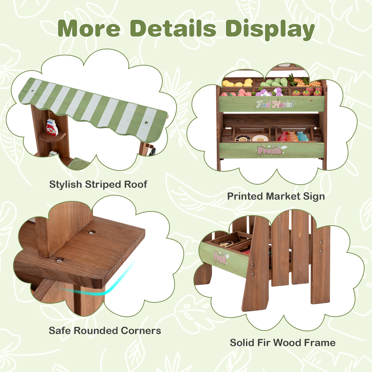 Wooden Mud Grocery Store for Kids, Outdoor & Indoor Farm Market Stand Playset with Price Chalkboard & 40+ Accessories