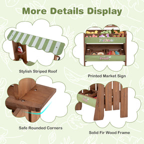 Wooden Mud Grocery Store for Kids, Outdoor & Indoor Farm Market Stand Playset with Price Chalkboard & 40+ Accessories